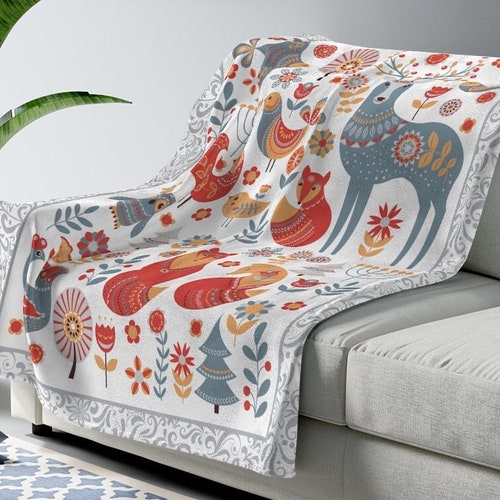Norwegian Folk Art Boho Throw Blanket Couch Scandinavian Etsy