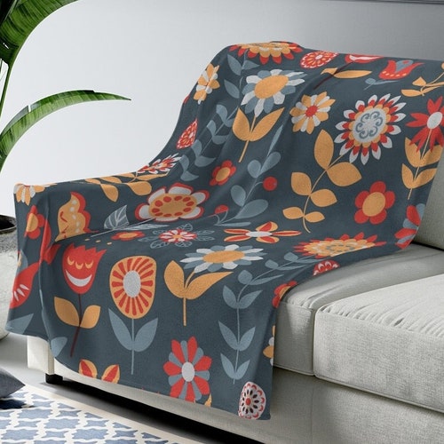 Scandinavian Folk Art Throw Blanket Norwegian Folk Art Boho Etsy