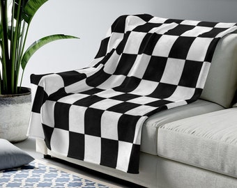 Checkered Throw Blanket, Black and White Checkered Decor Soft Blanket, Y2K Decor, Lightweight Plush Cute Boho Throw Blanket, Geometric Retro