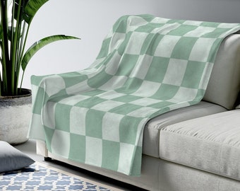 Checkered Throw Blanket, Sage Green Danish Pastel Room Decor Soft Blanket, Y2K Decor, Lightweight Cute Boho Throw Blanket, Checkered Decor