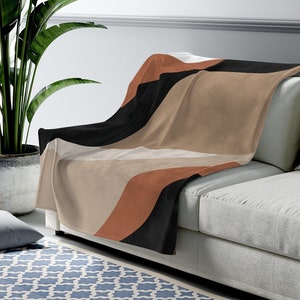 Boho Throw Blanket, Abstract Shapes Modern Soft Blanket, Retro Throw Blanket, Beige Brown Black Terracotta Plush Bohemian Throw Blanket