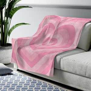 Pink Hearts Indie Aesthetic Throw Blanket, Danish Pastel Room Decor Soft Blanket, Blush Y2K Decor Lightweight Plush Cute Boho Throw Blanket