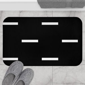 Boho Bath Mat, Minimalist Mudcloth Pattern Black and White Bath Rug, Minimal Geometric Bohemian Shower Mat, Modern Boho Bathroom Decor
