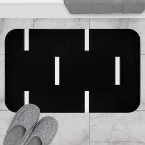 Boho Bath Mat, Minimalist Mudcloth Pattern Black and White Bath Rug, Minimal Geometric Bohemian Shower Mat, Modern Boho Bathroom Decor