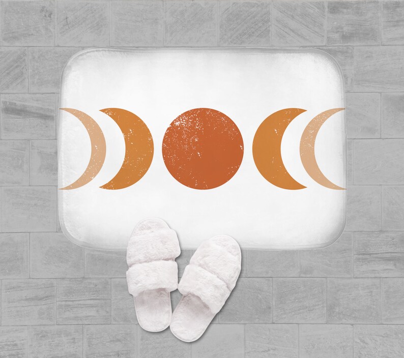 Black Moon Phases Boho Bath Mat Distressed Retro Moons Etsy