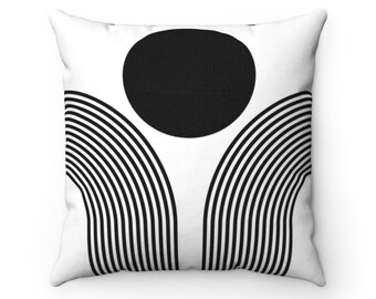 Boho Throw Pillow, Black and White Mid Century Modern Sun Rainbows Pillow Cover, Minimalist Retro Decorative Pillow Case, Bohemian Decor