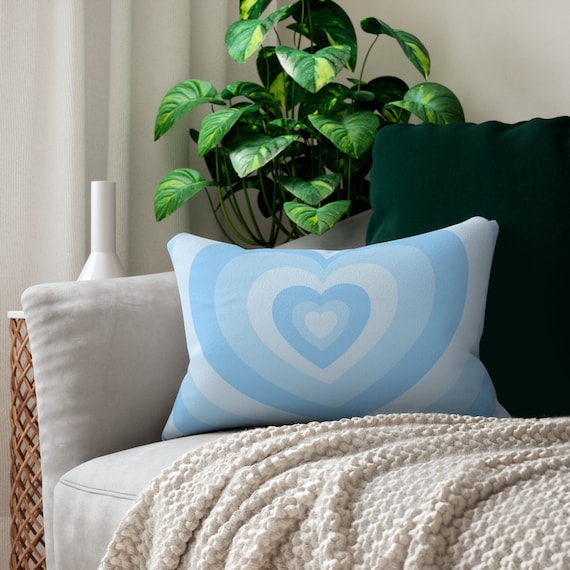 Blue Hearts Lumbar Pillow, Aesthetic Boho Decorative Pillow