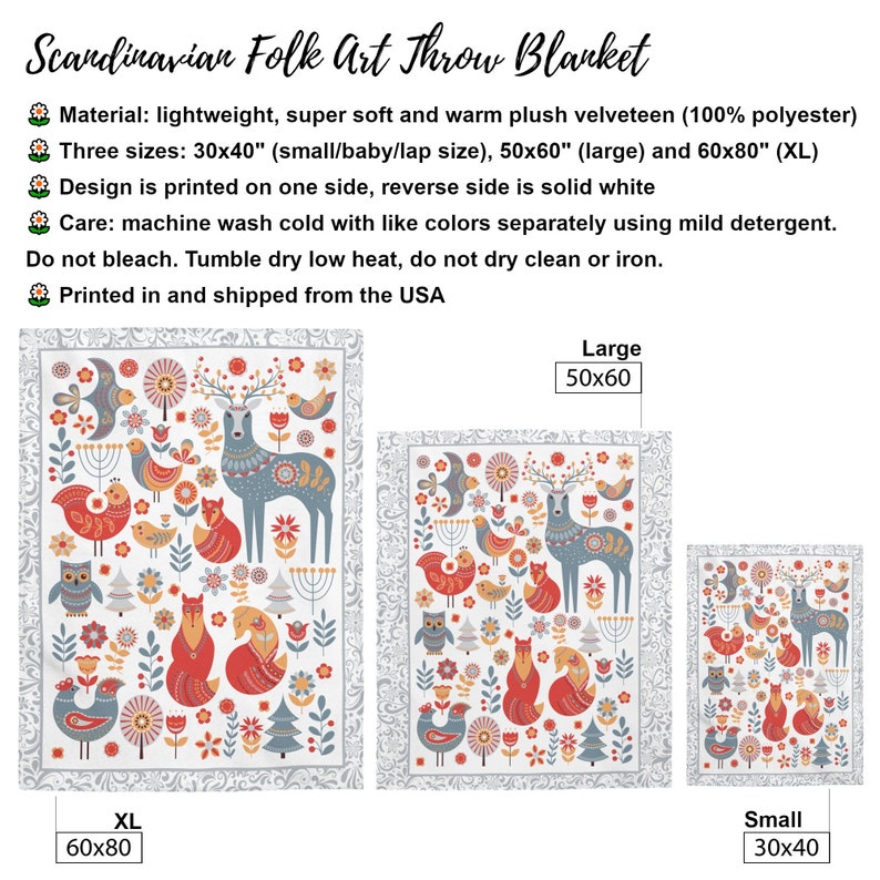 Scandinavian Folk Art Throw Blanket Norwegian Folk Art Boho Etsy