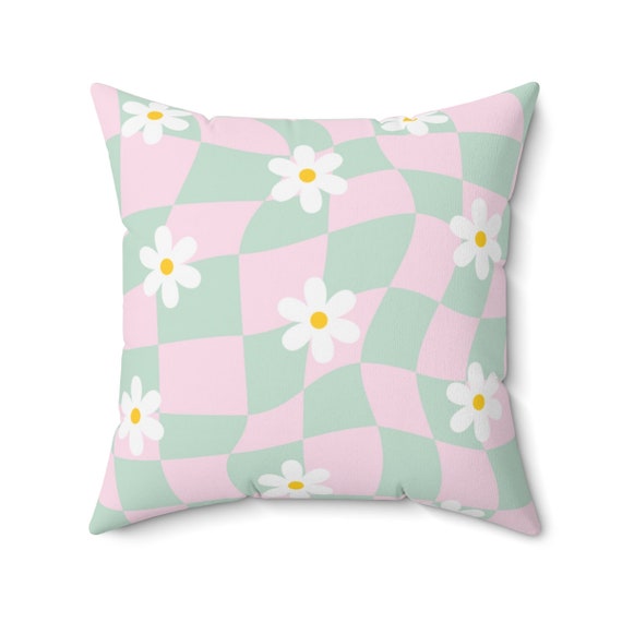Checkered Throw Pillow, Sage Green Pink Danish Pastel Room Decor Daisy  Flower Pillow Cover, Blush Y2K Decor, Cute Indie Room Decor Aesthetic