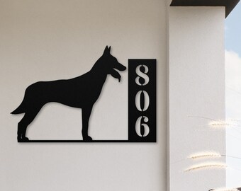 Belgian Malinois Custom House Number Sign, Personalized Belgian Malinois Gifts, Malinois Address Sign, Metal Wall Art, Front Porch Door Sign