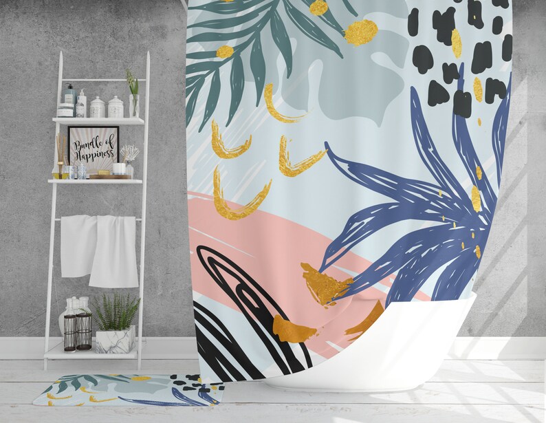 Abstract Art Tropical Shower Curtain Modern Jungle Botanical Etsy