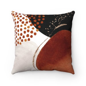 Abstract Art Pillow Cover, Boho Throw Pillow Cover w/ Watercolor Shapes in Rust Terracotta Black Ivory, Bohemian Chic Decorative Pillow Case