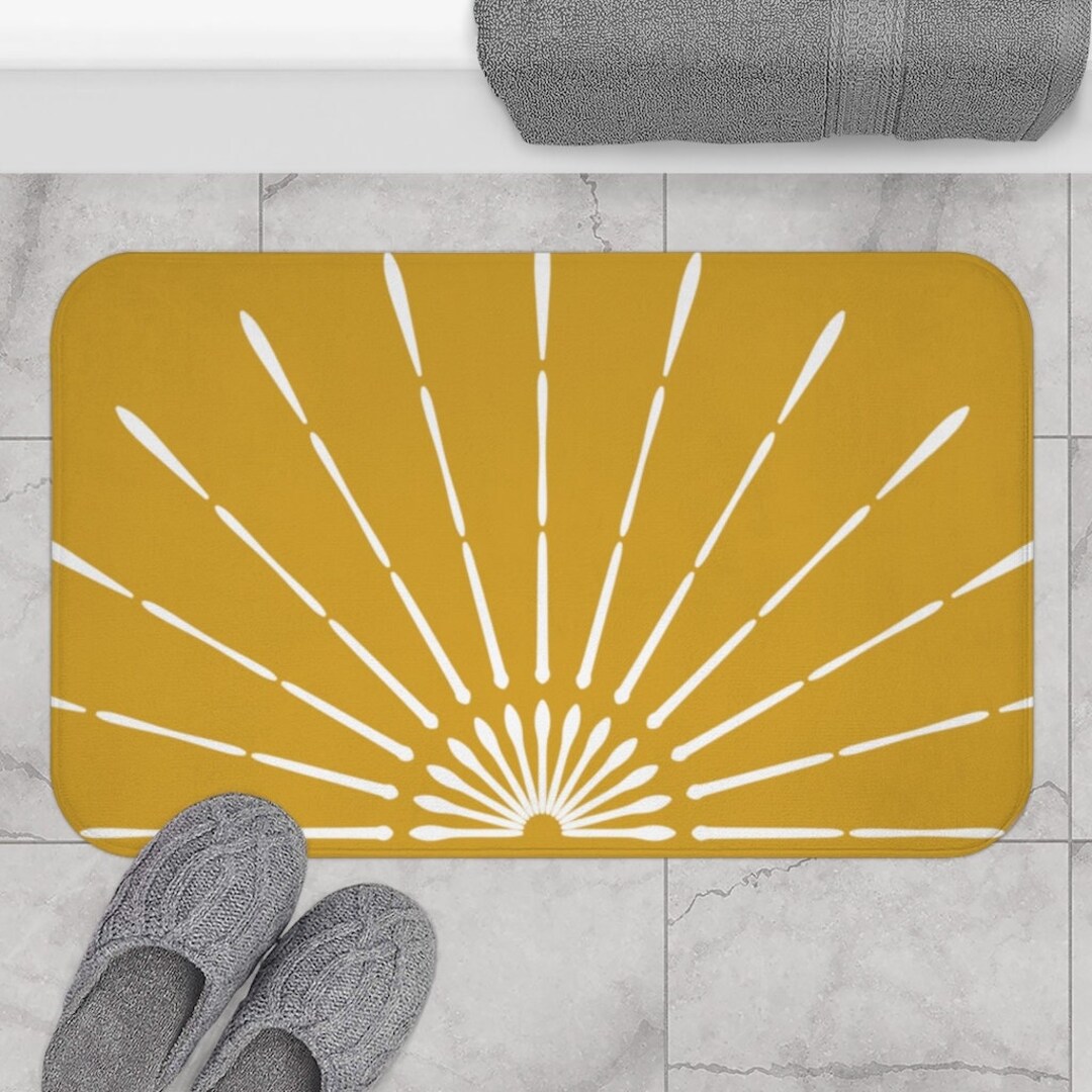 Boho Bath Mat, Mustard Yellow Retro Sunburst Bohemian Bath Rug, Boho ...