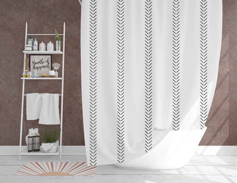 Boho Bath Mat Minimalist Mudcloth Chevron Pattern Black and Etsy