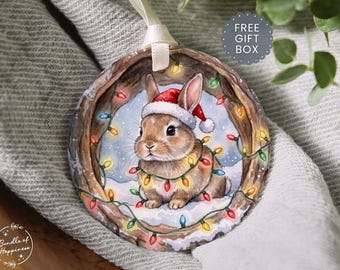 Rabbit Ornament, Rabbit Gifts, Christmas Bunny Kids Ornament, Cute Rabbit Lover Gift, Woodland Animal Decor Holiday Keepsake, Grandkid Gift