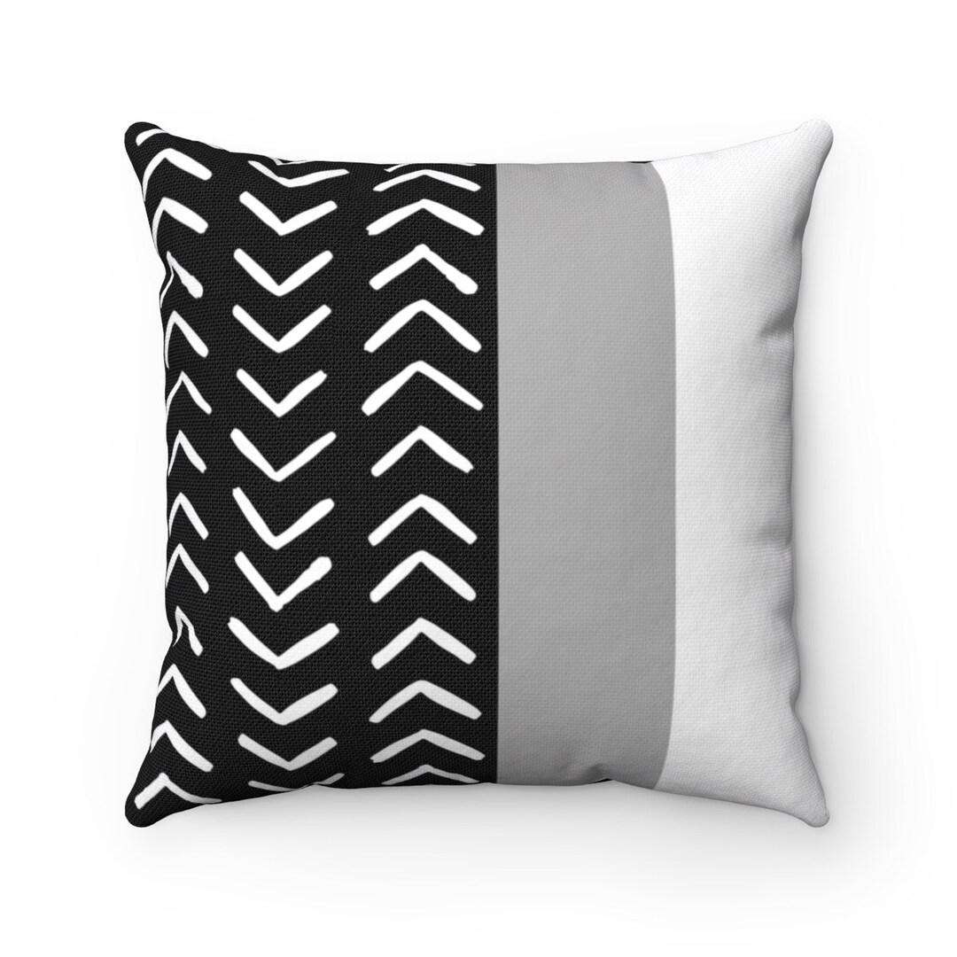Boho Throw Pillow, Color Block Pillow Cover, Black Grey and White Boho