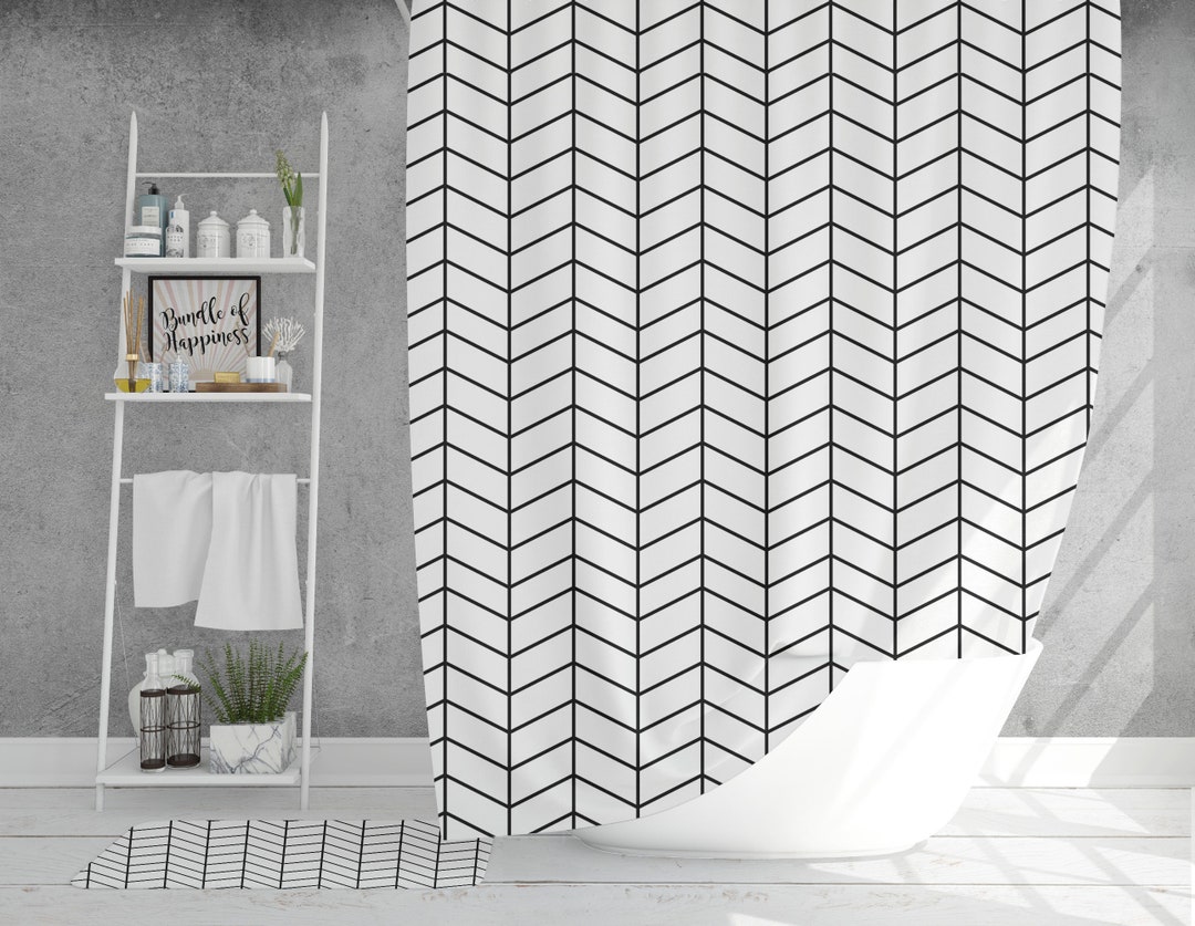 Black and White Boho Shower Curtain, Modern Minimalist Bohemian Shower