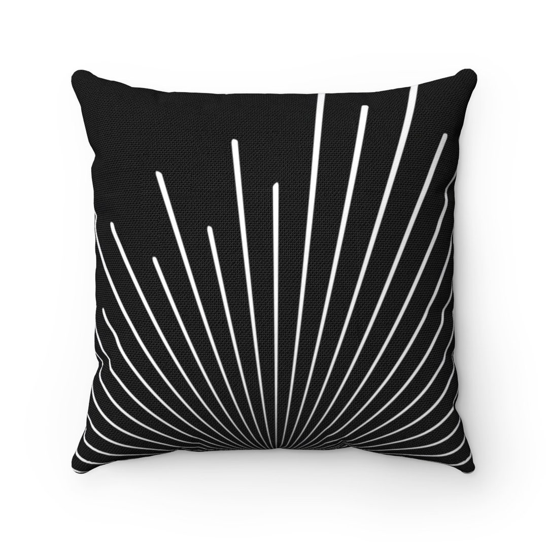 Boho Throw Pillow, Black and White Retro Sunburst Throw Pillow Cover
