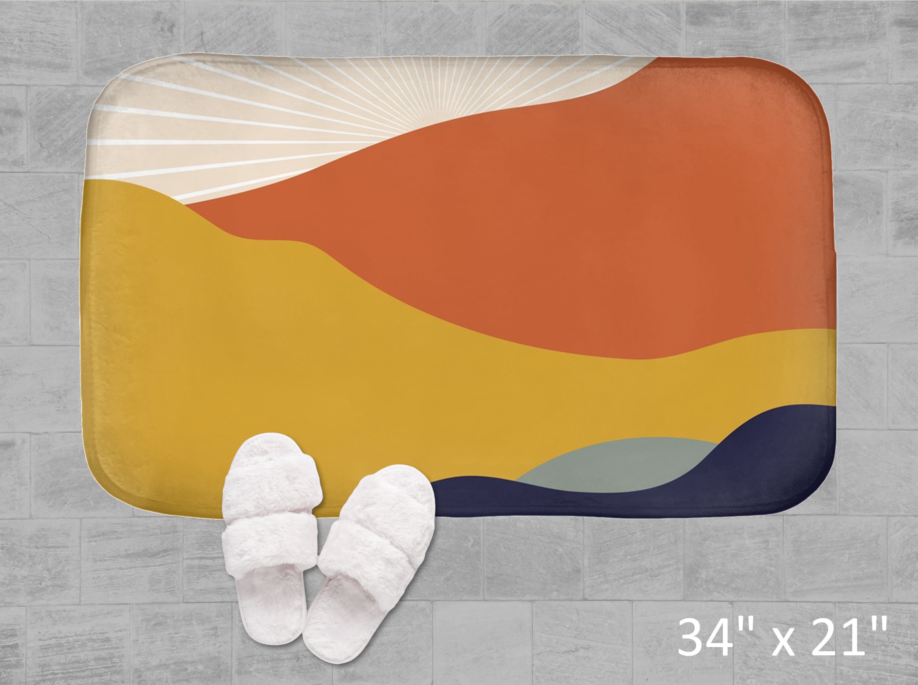 Mountain Sunrise Boho Bath Mat Abstract Modern Bohemian Bath Etsy