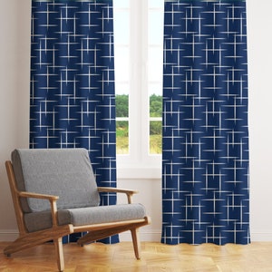 Mid Century Modern Curtains, Retro Boho Blackout Curtains, Navy Blue Atomic Starburst Sheer Curtains, Mcm 50s 60s 70s Funky Home Decor