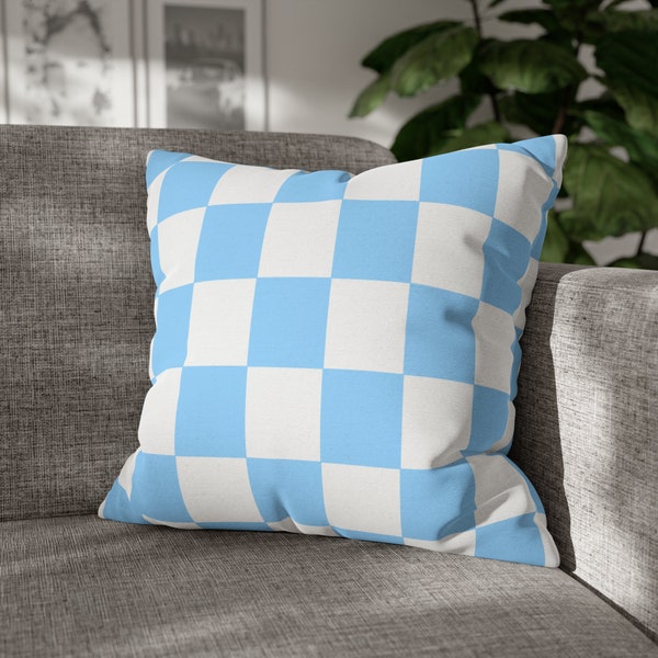 Checkered Throw Pillow, Blue and White Checkerboard Accent Pillow Cover, Modern Geometric Pillow Case, Minimalist Retro Decorative Pillow