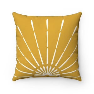 Boho Throw Pillow, Mustard Yellow and White Retro Sunburst Throw Pillow Cover, Modern Decorative Pillows, Vintage Style Bohemian Home Decor
