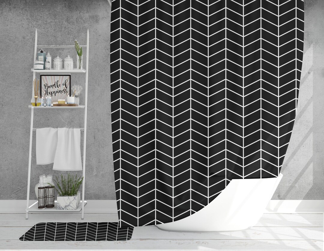 Black and White Boho Shower Curtain, Modern Minimalist Bohemian Shower
