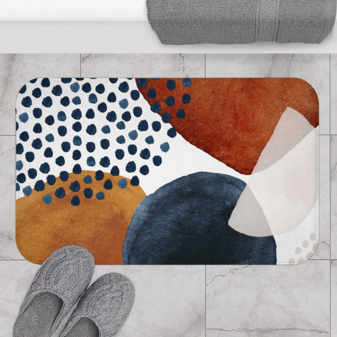 Abstract Art Bath Mat, Non-slip Modern Bath Rug With Organic Watercolor Shapes in Rust, Burnt ...