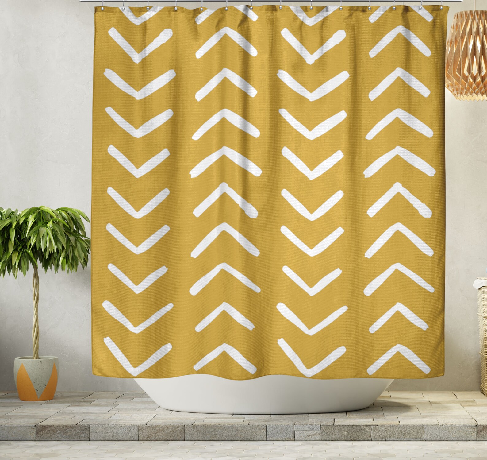 Rust and Pink Boho Shower Curtain Chevrons Mudcloth Print Etsy