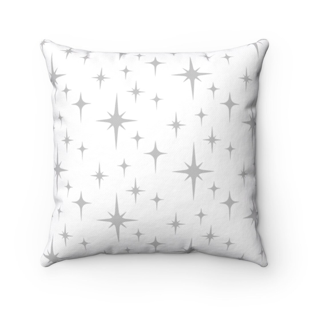 Retro Throw Pillow Cover, Gray White Atomic Starburst Mid Century