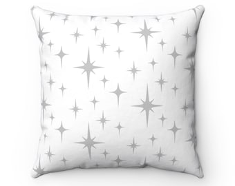 Funda de almohada retro de tiro, gris blanco atómico Starburst Mid Century Modern Boho almohadas decorativas, 50s 60s 70s Vintage Style Funky Home Decor