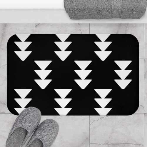 Minimalist Geometric Bath Mat Black and Gold Brown Modern Etsy