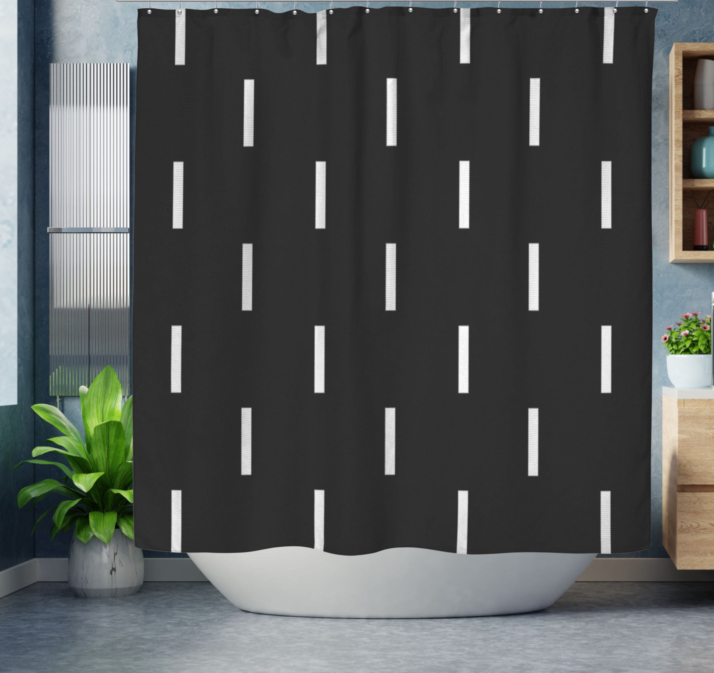 Minimalist Boho Shower Curtain Black and White Modern Etsy