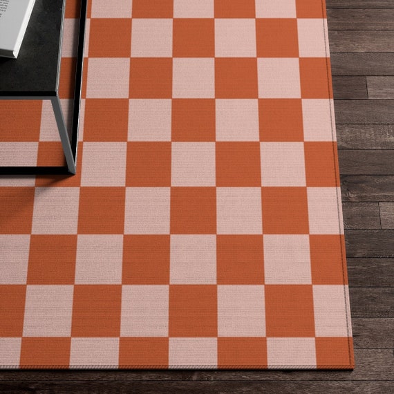 Checkered Rug, Terracotta Pink Checkerboard Rug, Funky Rug