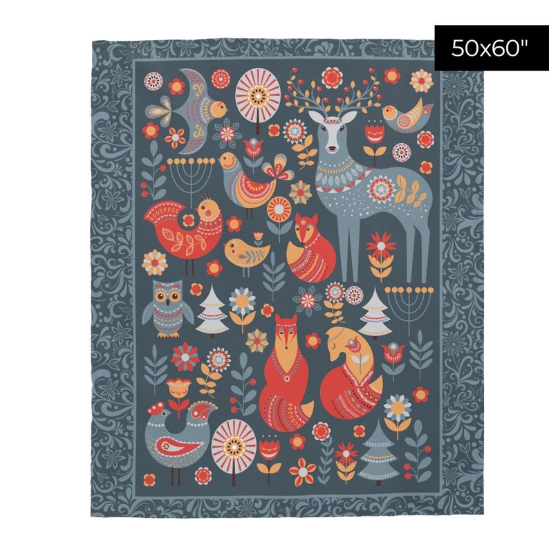 Scandinavian Folk Art Throw Blanket Norwegian Folk Art Boho Etsy