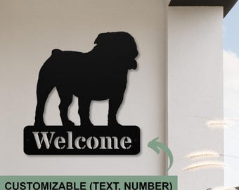 English Bulldog Wall Art, Welcome Sign, English Bulldog Gift, Custom Bulldog Art, Personalized Dog Mom Metal Wall Decor, Welcome Porch Sign