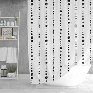 Minimalist Scandinavian Shower Curtain, Black and White Shower Curtain, Norwegian Swedish Farmhouse Bathroom, Modern Scandi Nordic Decor