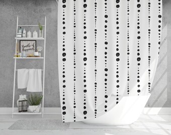 Minimalist Scandinavian Shower Curtain, Black and White Shower Curtain, Norwegian Swedish Farmhouse Bathroom, Modern Scandi Nordic Decor