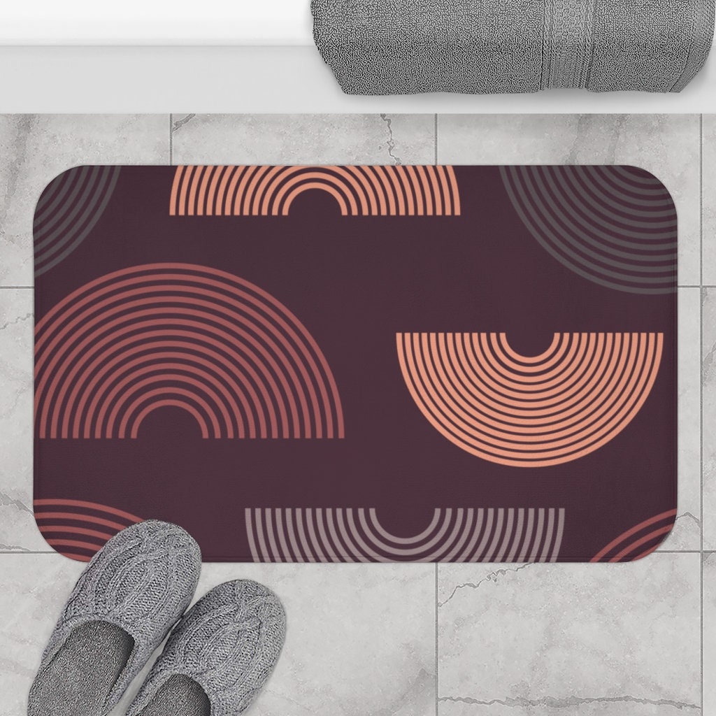 Boho Bath Mat Rainbow Mid Century Modern Bath Rug Abstract | Etsy
