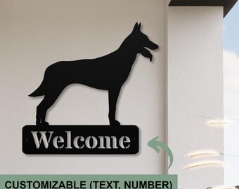 Belgian Malinois Gifts, Welcome Sign, Belgian Malinois Art, Personalized Dog Silhouette Metal Wall Decor, Welcome Porch Sign, Christmas Gift