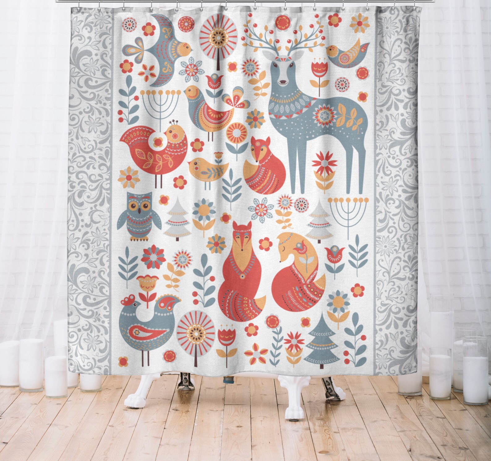 Scandinavian Folk Art Shower Curtain Norwegian Folk Art Etsy