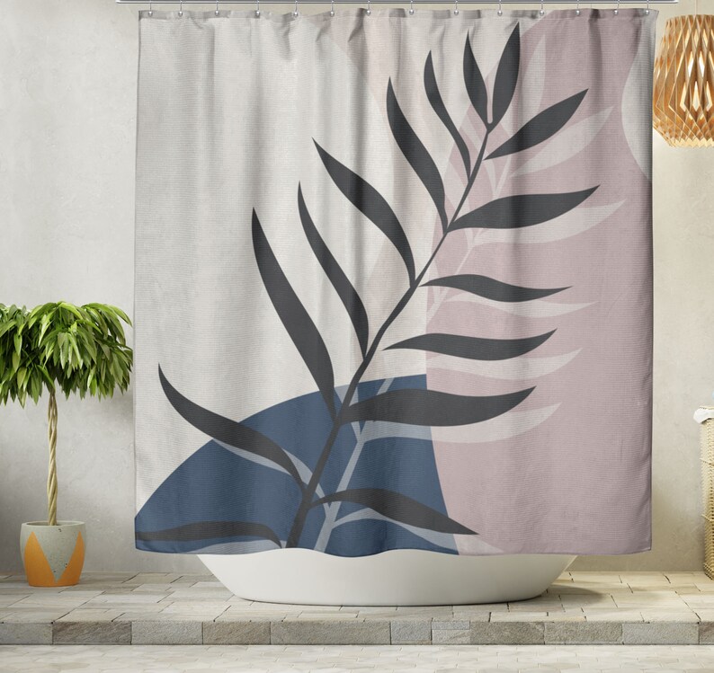 Boho Shower Curtain Abstract Organic Shapes Minimalist Etsy