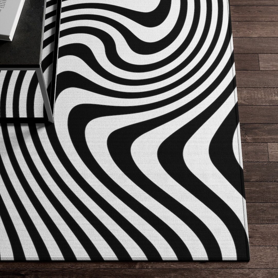 Trippy Rug Trippy Rug, Funky Rug, Black and White Optical Illusion Rug, Groovy Rug ...