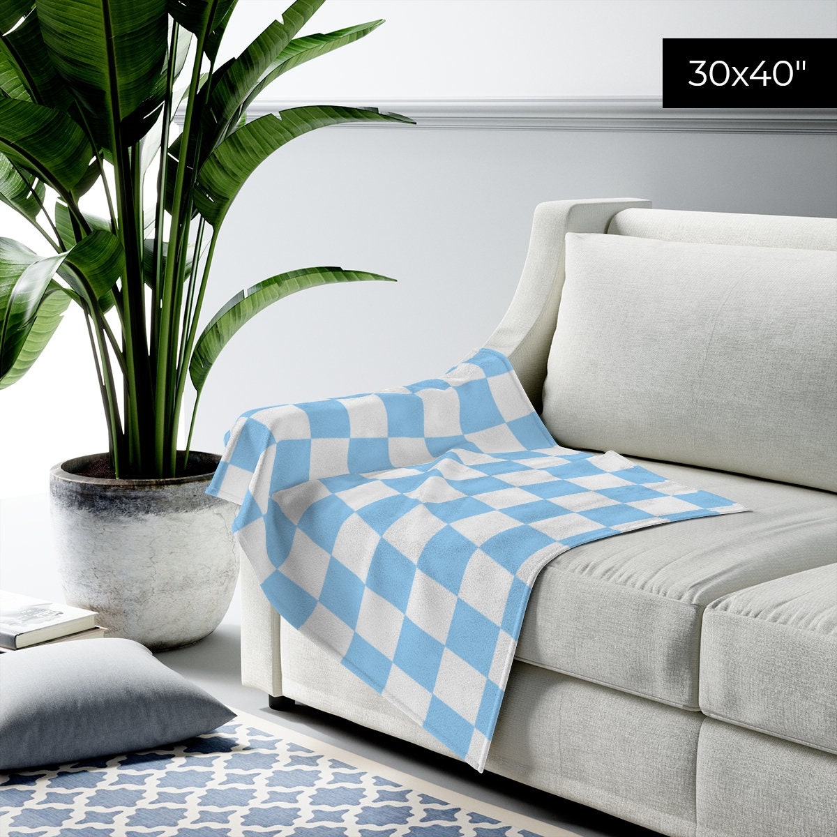 Checkered Throw Blanket Blue and White Danish Pastel Room Decor