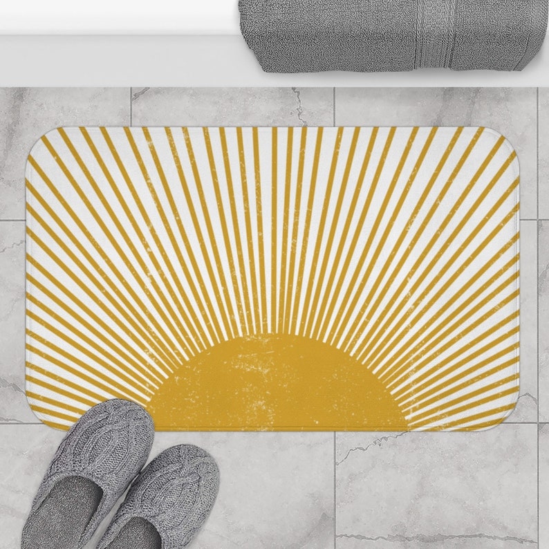 Boho Shower Curtain, Mid Century Modern Sun Bohemian Retro Shower Curtain, Mustard Yellow Vintage Style Distressed Sunburst, Grunge Sunrays image 10