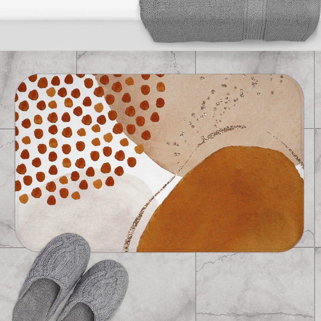 Abstract Art Bath Mat, Modern Boho Chic Bath Rug W/ Organic Watercolor