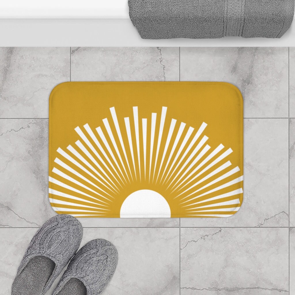 Boho Bath Mat Mid Century Modern Sunburst Bohemian Bath Mat Etsy