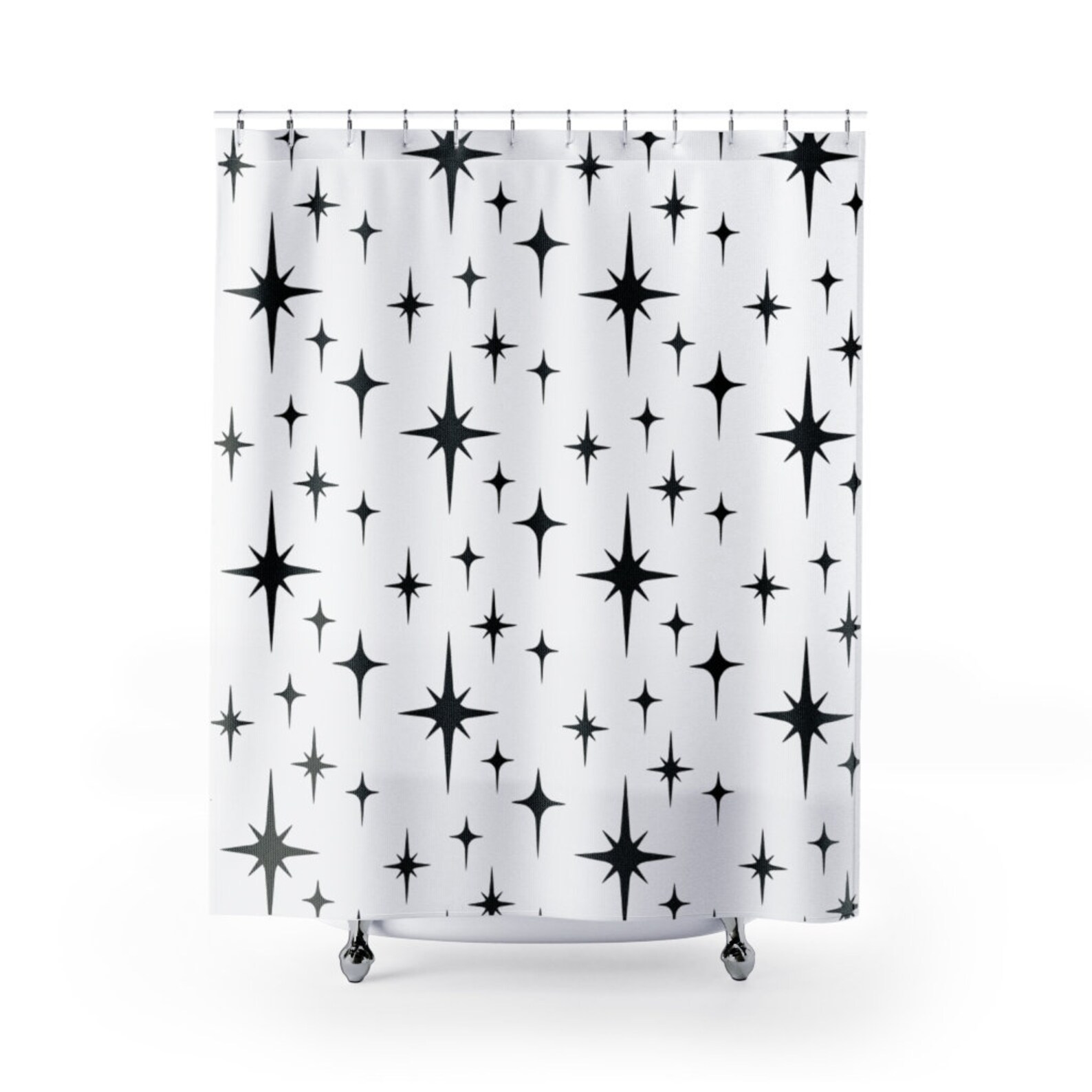 Retro Shower Curtain Black and White Atomic Starburst Mid Etsy