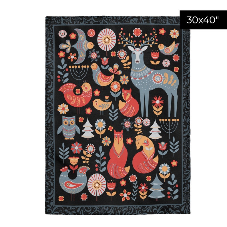 Scandinavian Folk Art Throw Blanket Norwegian Folk Art Boho Etsy