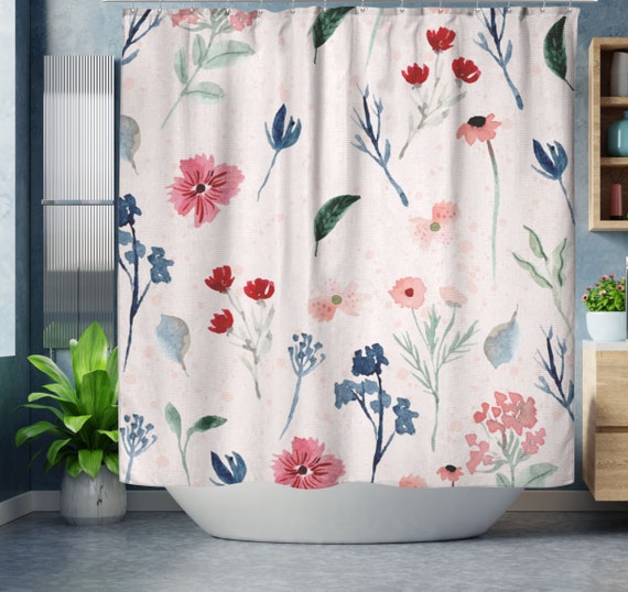 Farmhouse Floral Shower Curtain Watercolor Wild Flower Botanical